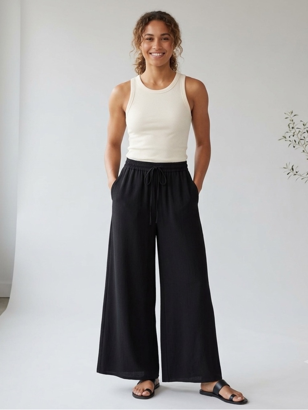 NEW Filomena Black Wide-Leg Drawstring Pants, Women’s Size Small, Polyester